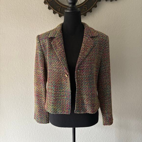 VTG SOIREE PETITES Tweed Blazer Multicolor Sz M Sophisticated Academia Old Money - Picture 2 of 9